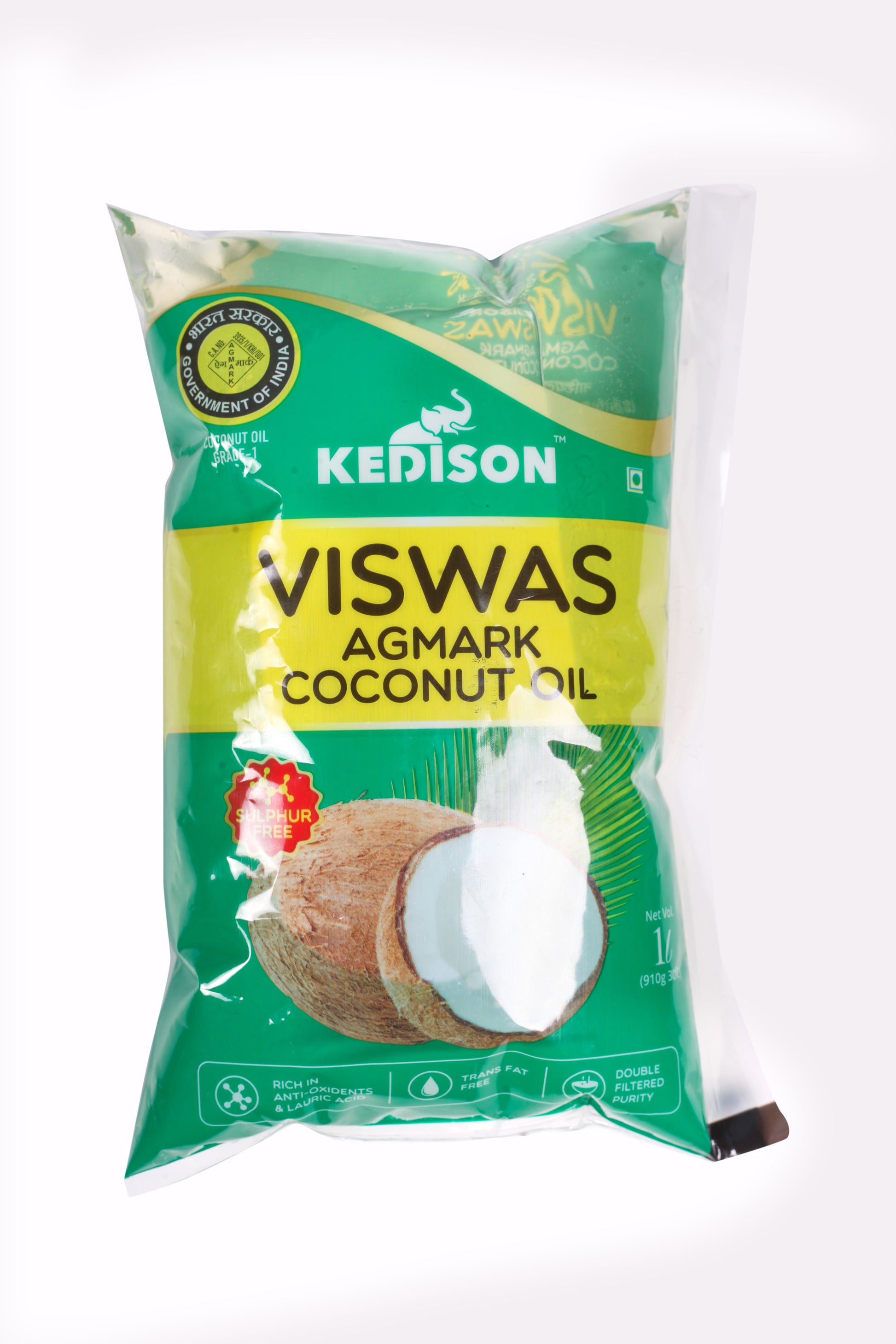 1L Pouch Kedison Viswas Coconut Oil - Virgin, Organic, Chem-Free - Kedisons